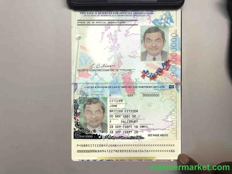 United Kingdom of Great Britain and Northern Ireland passport template in PSD format, + editable PSD photo look